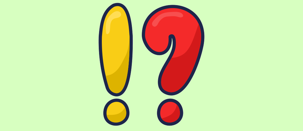 Illustrated punctuation marks of an exclamation mark and a question mark.