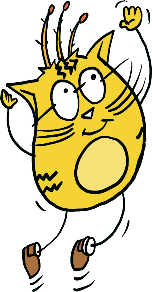 Illustration of a yellow cat jumping into the air.