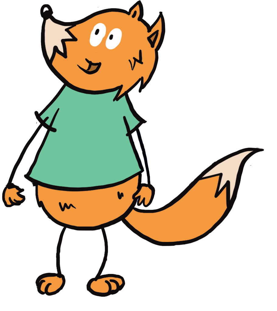 Illustration of an orange fox wearing a green shirt.