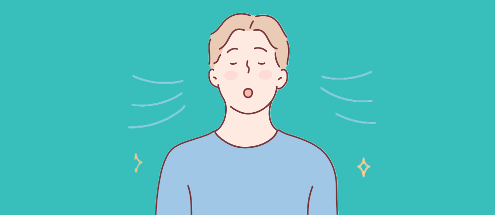 Illustration of a male with his eyes closed and mouth open as if he were taking a deep breath.